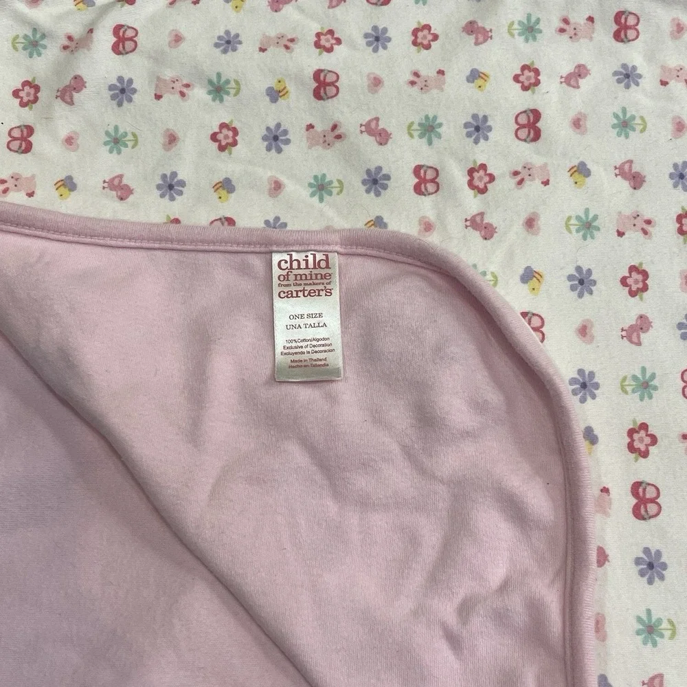 HTF Rare Carters‎ Pink Baby Blanket Embroidered Heart Flower Bunny Shoes Bee